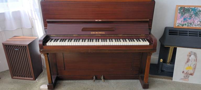 Churchill Upright Piano – Good Condition, Dark Wood