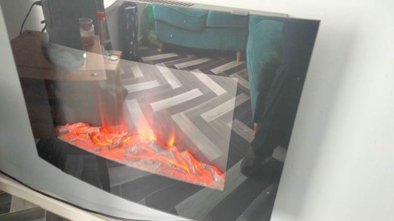 Glass curved electric fire wall mounted
