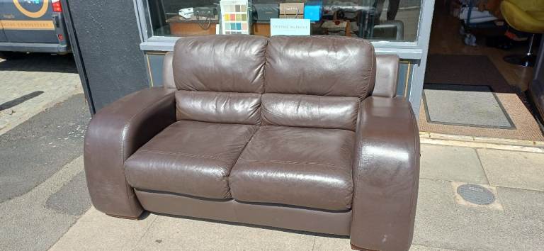 Brown leather 2 seater sofa