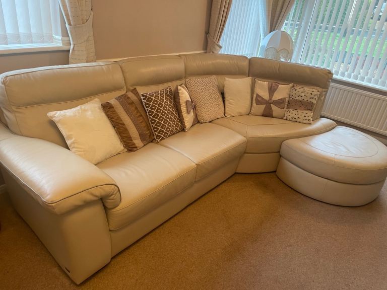 Cream Leather Settee
