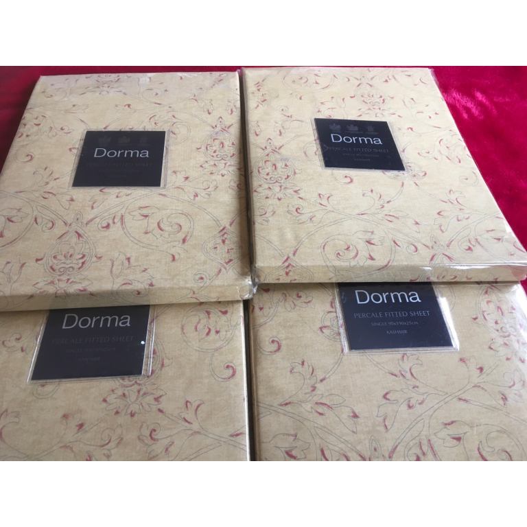 4 BRAND NEW DORMA PERCALE SINGLE FITTED SHEETS.