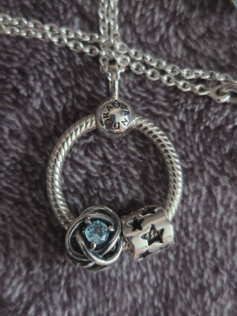 Pandora March Necklace, charms and Earrings set.