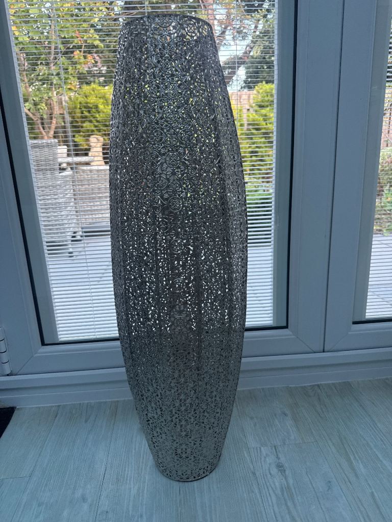 Tall Silver Decorative Floor Vase – Good Condition