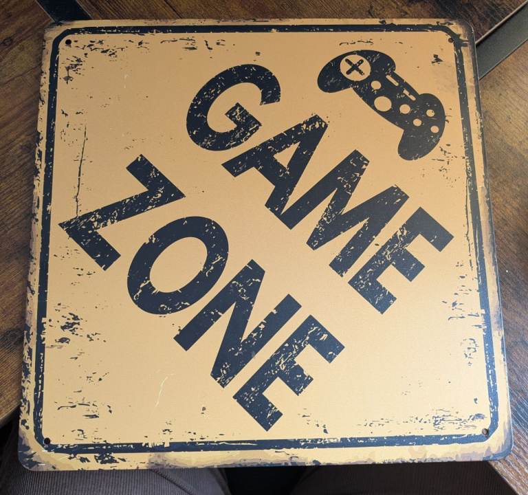 Vintage Retro Style Tin Wall Sign with  "GAME ZONE" + Controller - Gaming Room