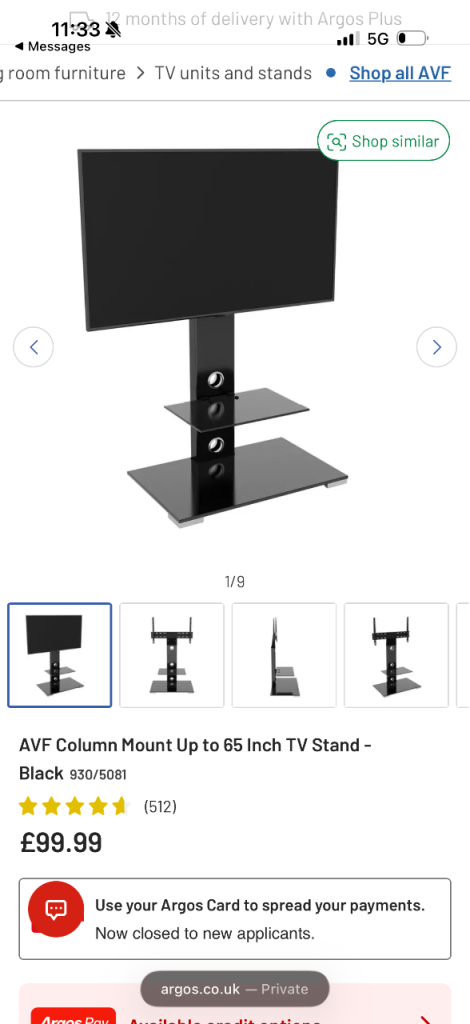 Black Glass TV Stand still full price in Argos