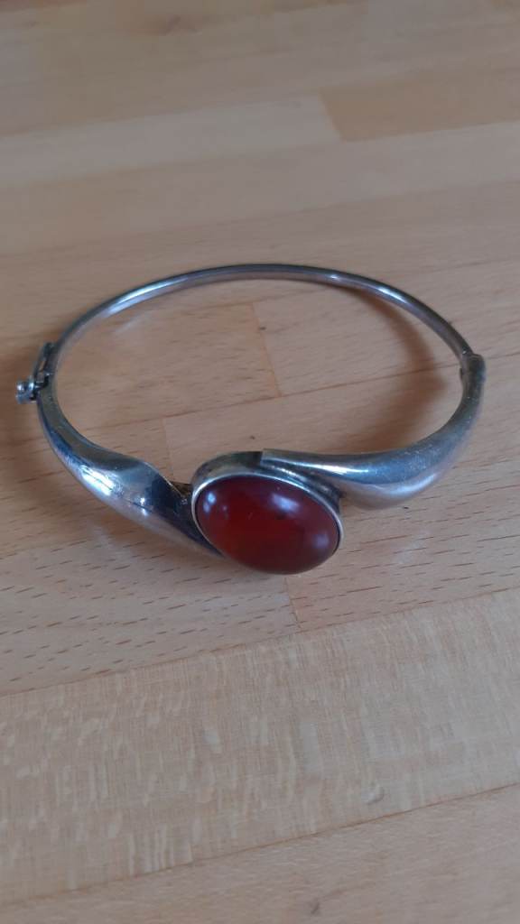 Bracelet or Cuff Bracelet Metal with Amber Stone