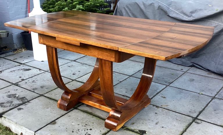 Art Deco Walnut Extending Dining table c 1930 in the style of Jules Leleu