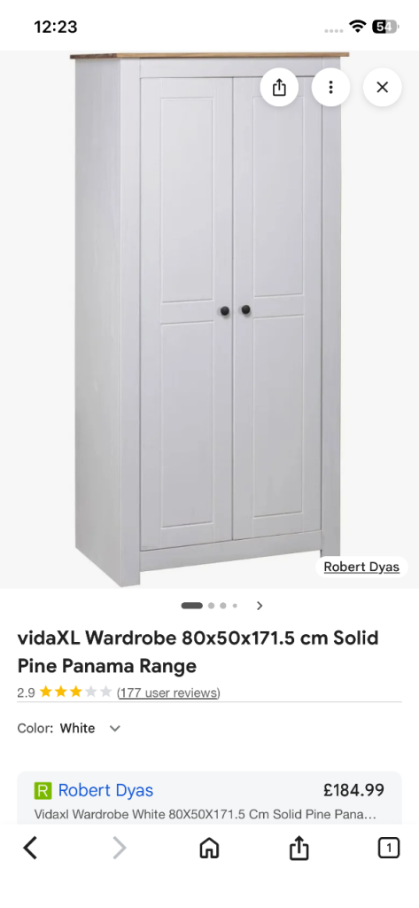 vidaXL Wardrobe 80x50x171.5 cm Solid Pine Panama Range - White