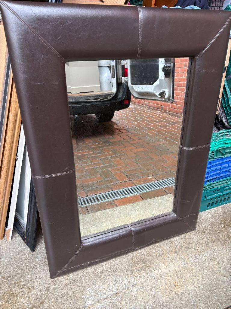 Large Matalan Brown Faux-Leather Wall Mirror – Good Condition