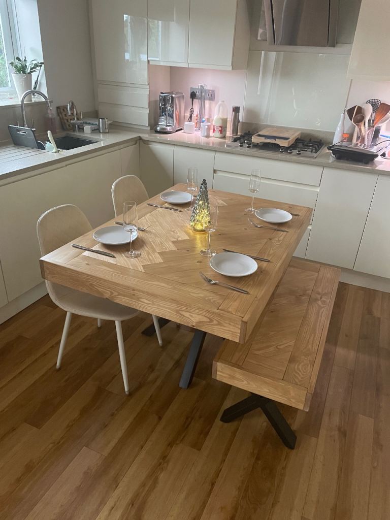 image for Solid Wood Dining Table with Bench