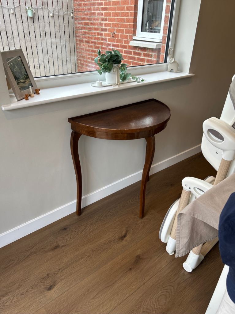 Half Moon Console Table – Wooden, Fair Condition