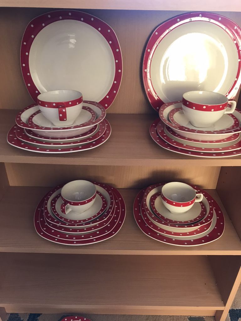 26 piece Staffordshire midwinter red polka dot collection set