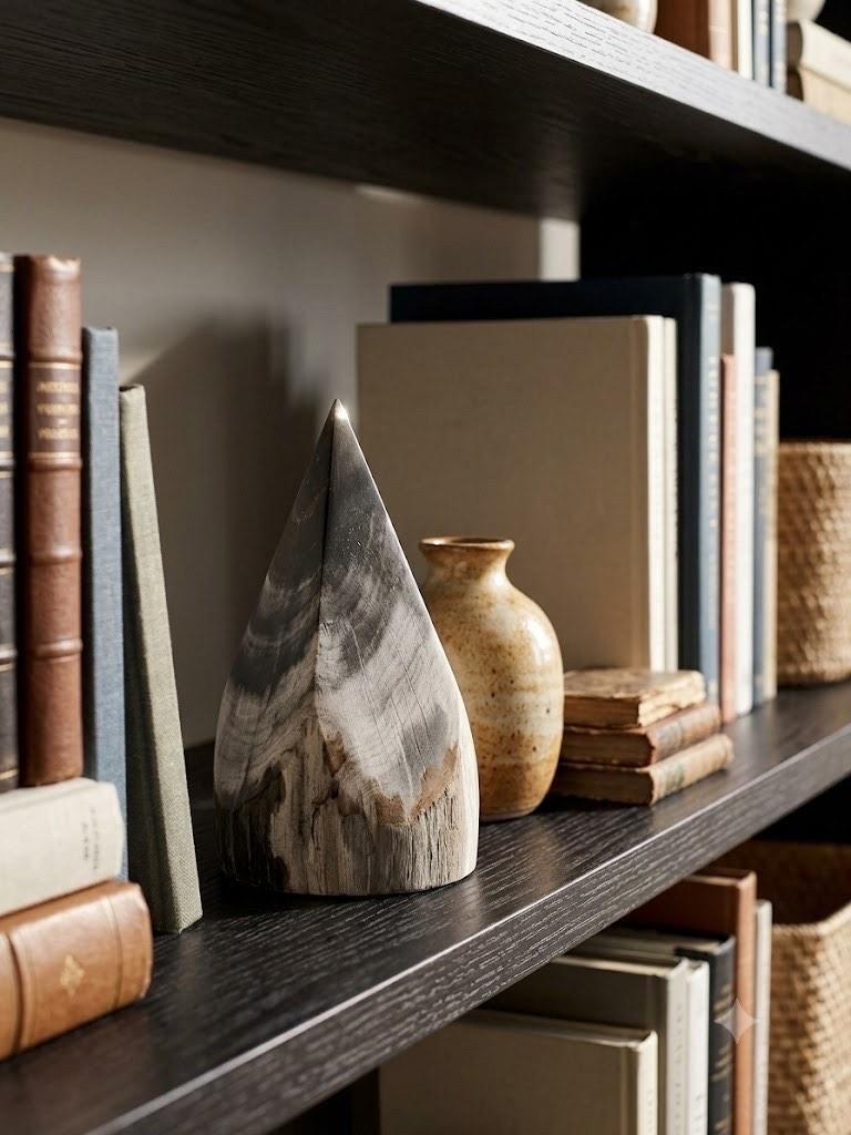 Petrified Wood Pyramid | Modernist Tabletop / Bookshelf Sculpture