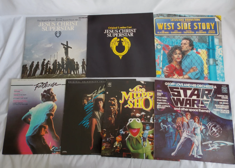 7 x 12 Inch Soundtrack Albums Footloose Flashdance Star Wars Muppets