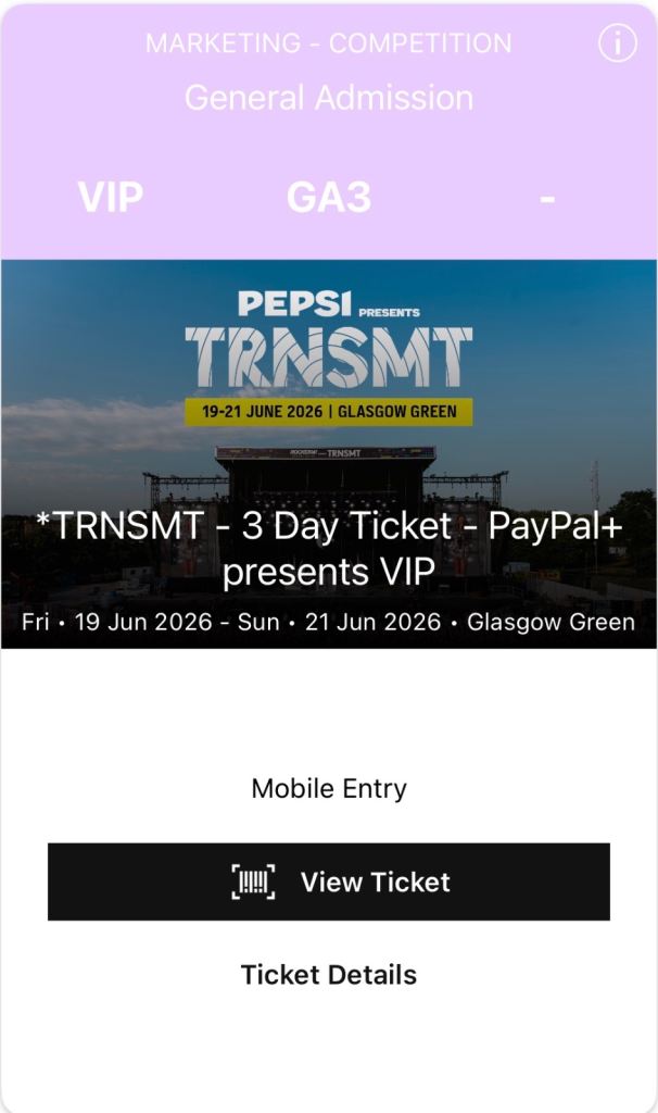 VIP TRNSMT tickets x2, 3 day ticket