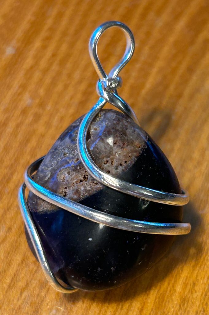 Amethyst Crystal Pendant Charm with Black Cord Necklace