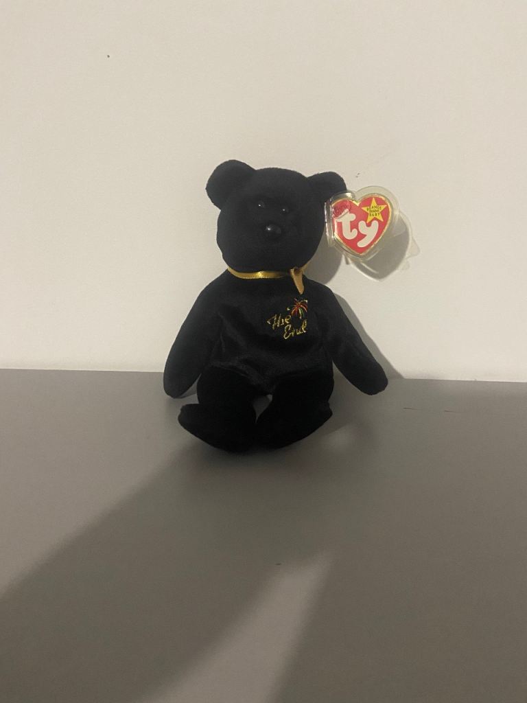 image for The End Black TY Beanie Bear With Errors Retired 1999 Rare