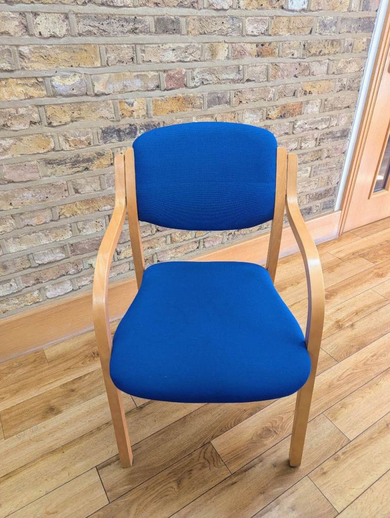 16 Comfortable Blue Office Chairs with Wooden Frame – Good Condition