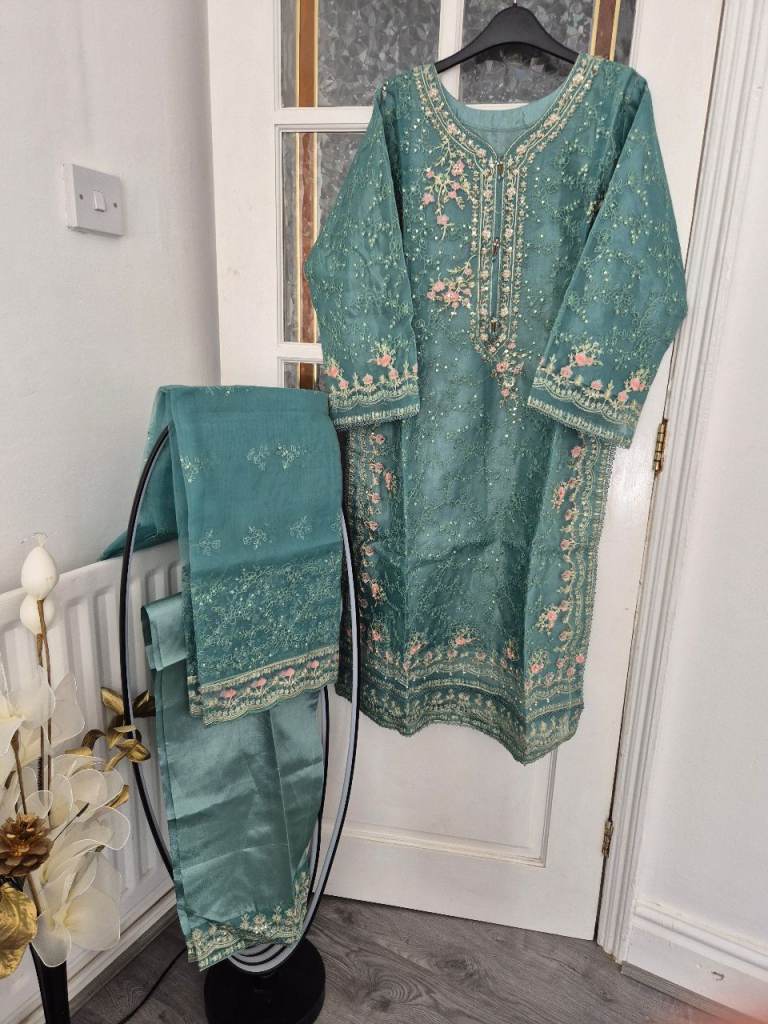 Asian organza fully embroidered with handwork 3 piece suit