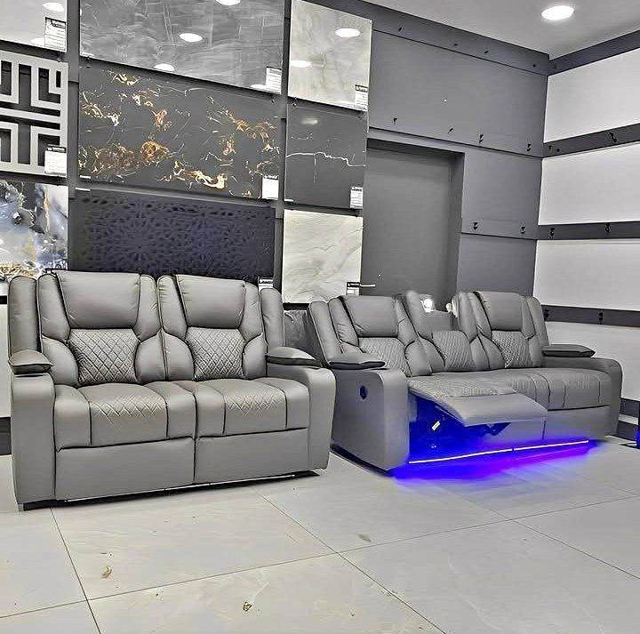 Orlando Electric Leather Recliner Sofa Set - Grey Leather Orlando Sofa 3+2 Seater - Order Now -
