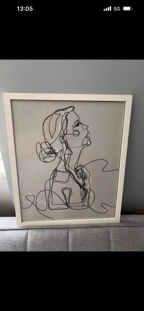 Framed Line Art Print - White Frame, Good Condition