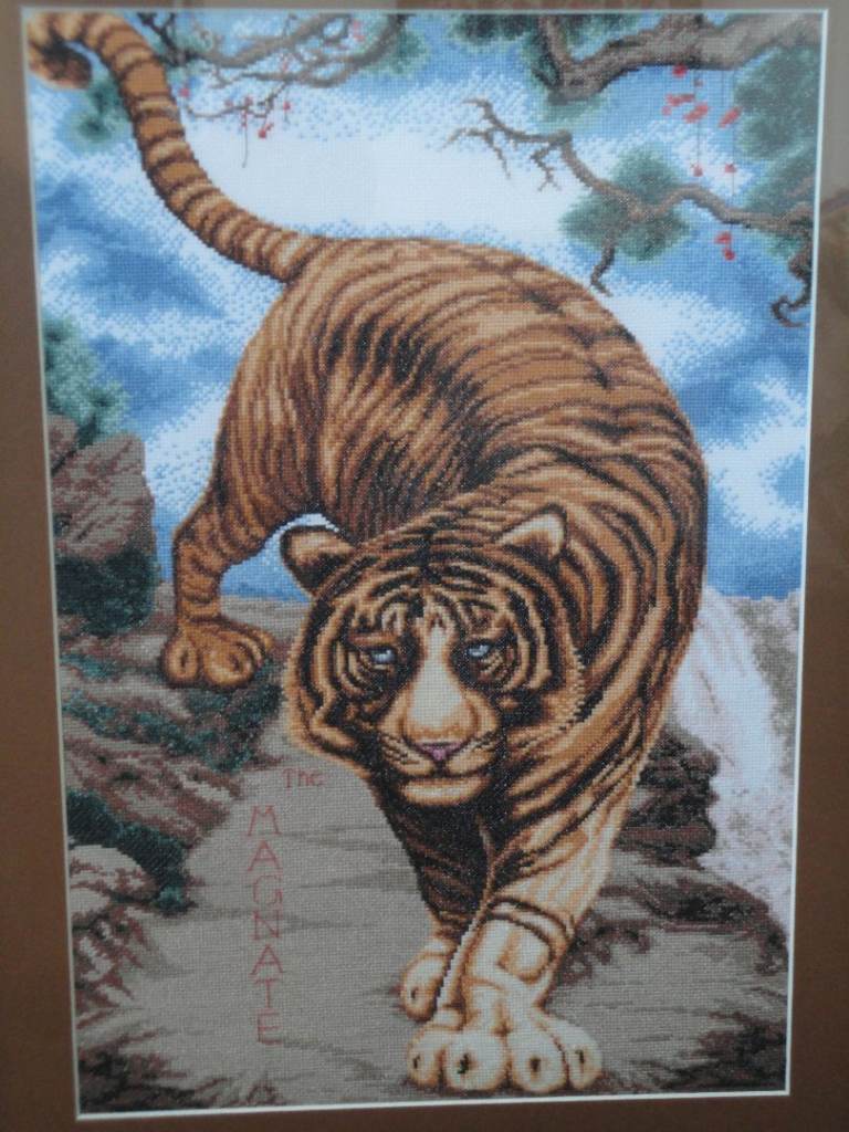image for The magnate tiger embroidered needle point picture 52 cms x 69 cms pick up from bridge of don