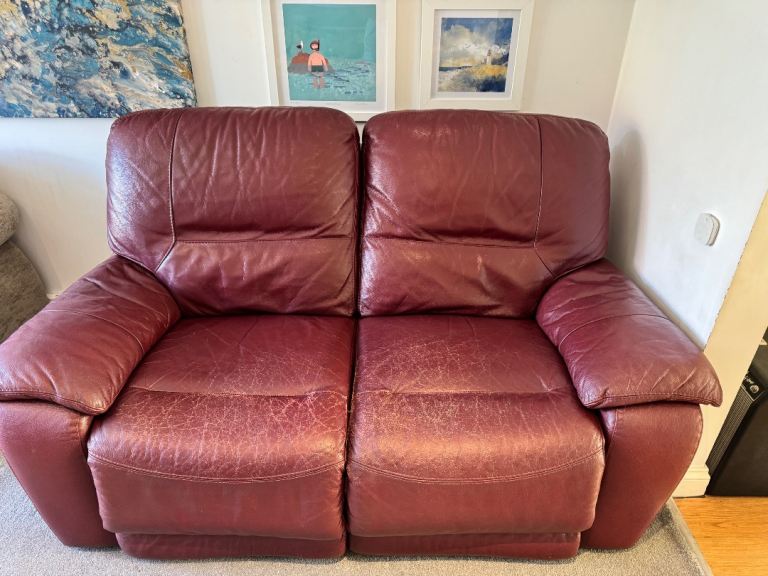 Red Leather Two-Seater Recliner Sofa