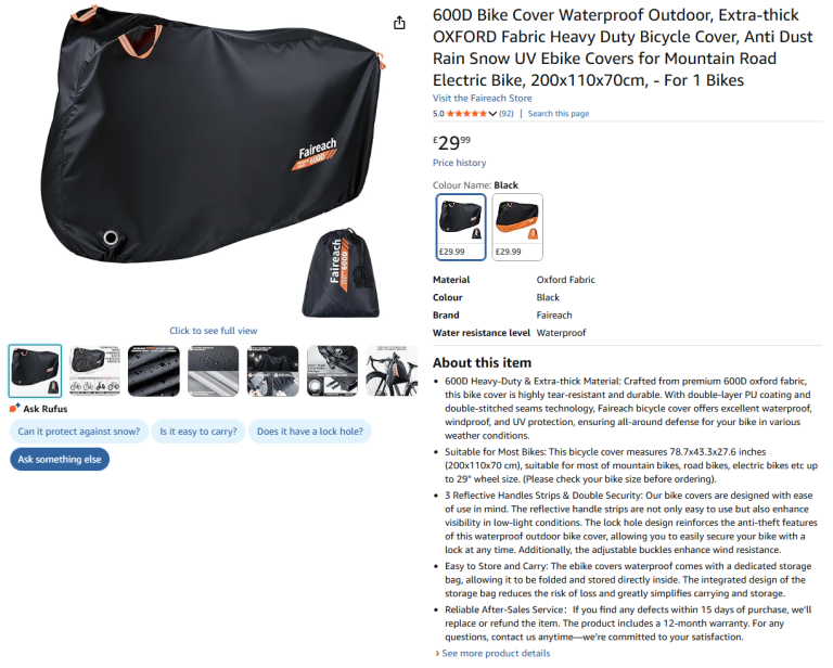 Waterproof Heavy Duty Bike Cover (600D Oxford) - New/Boxed - Half Price