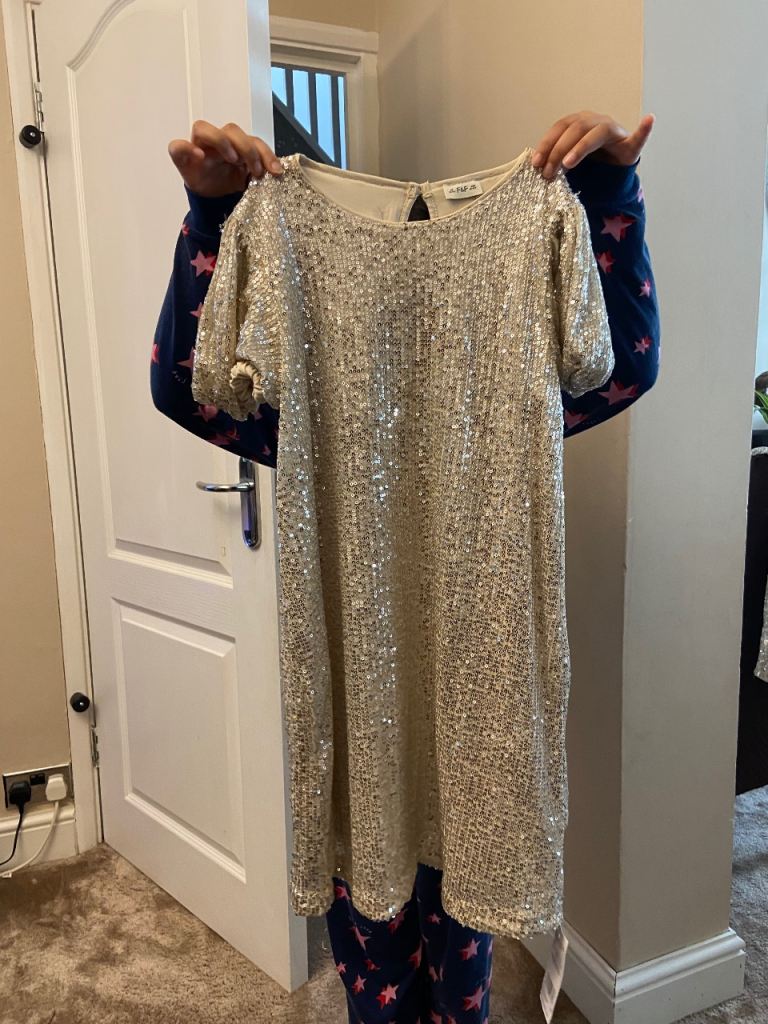 Gold sequin party dress 10-11 years NEW
