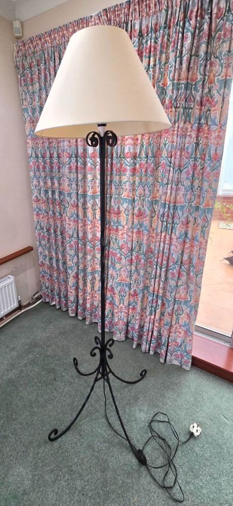 Wrought Iron 1960's Floor Lamp with Cream Cone Shade