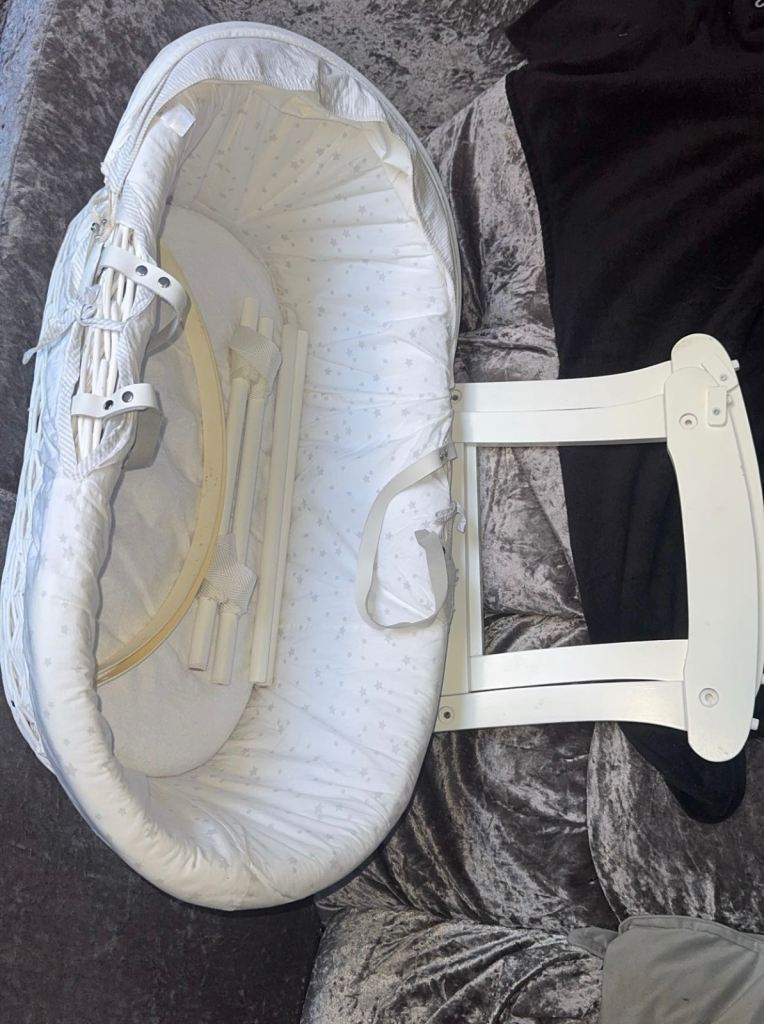 White Moses Basket with Stand