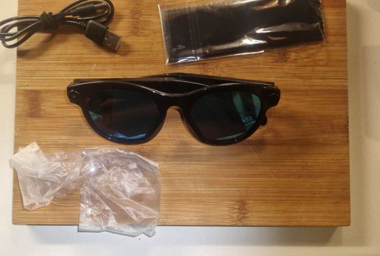 AI Camera Glasses with USB Charging Cable - Black, Good Condition