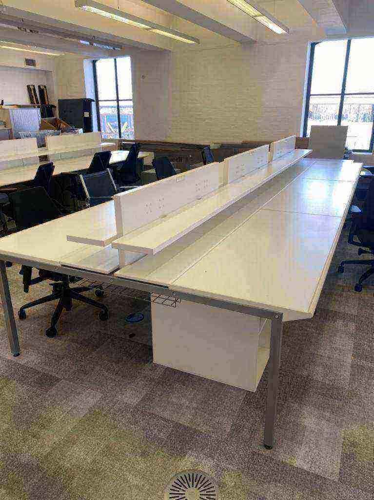 Architect White Office 8 person bench desk Pod computer Laptop study Bench desk table