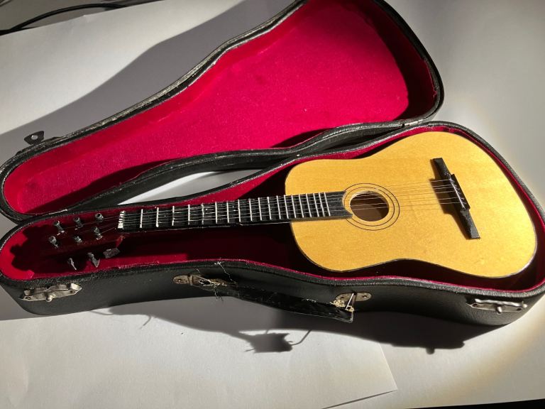 Scale Model Wooden Acoustic Guitar In Scale Case For Display