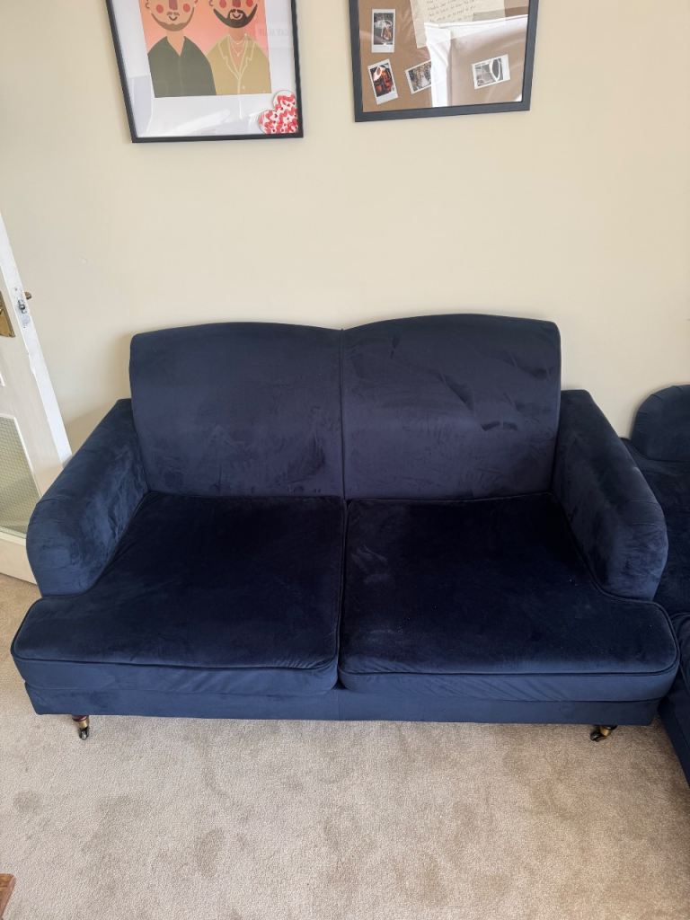 *FREE* X2 blue velvet 2 seater sofas