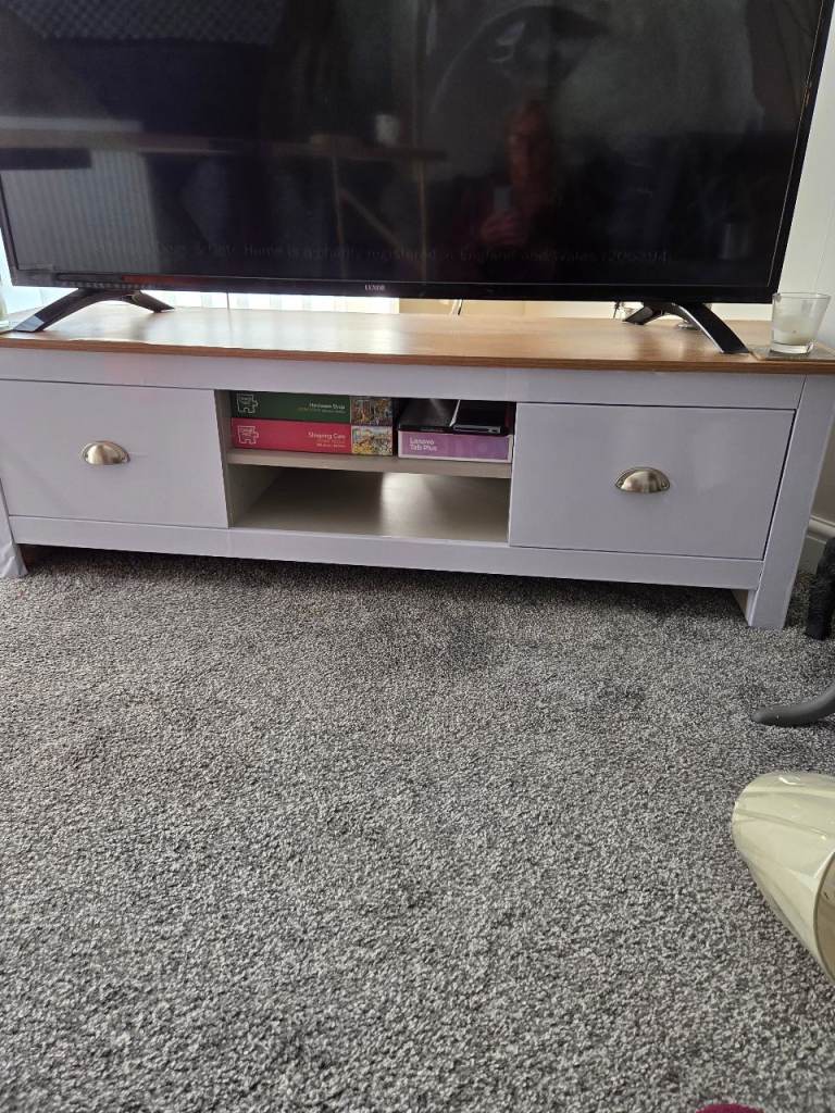 Grey TV Unit with Wooden Top and Drawers