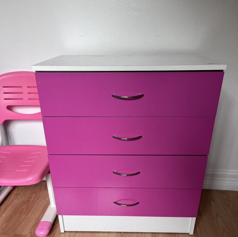 Solid Chest of drawers pink & white 