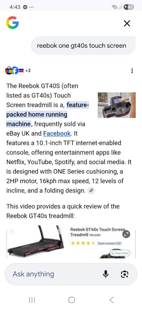 Reebok gt40s touch screen treadmill 