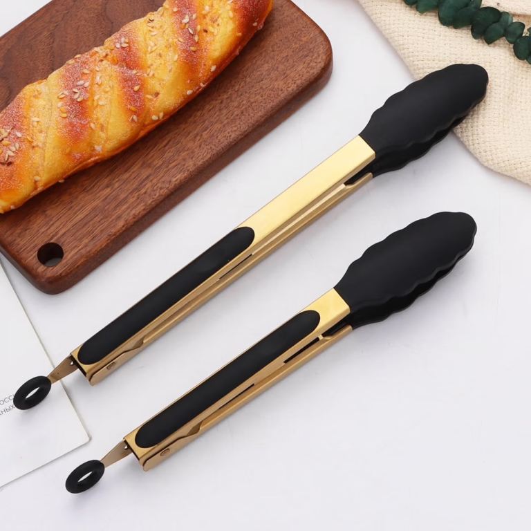New Black and Gold Silicone Kitchen Tongs - Set of 2