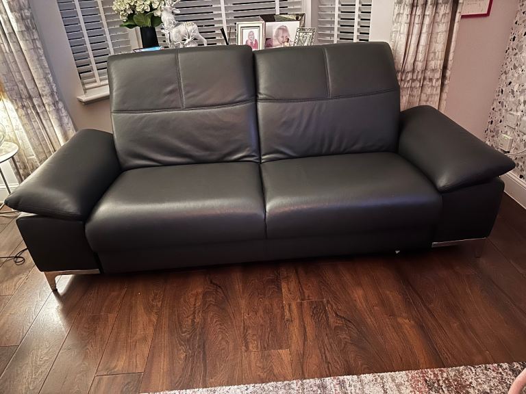Modern Contemporary Dark Grey Italian Soft Leather 2/3 Seater Sofa