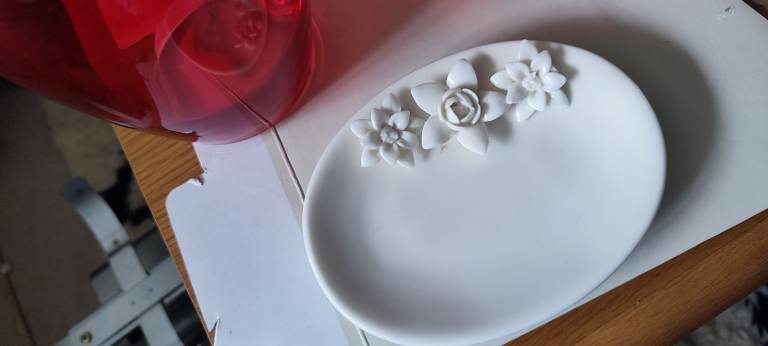 Beautiful White Glazed Ceramic Dish with Floral Decor