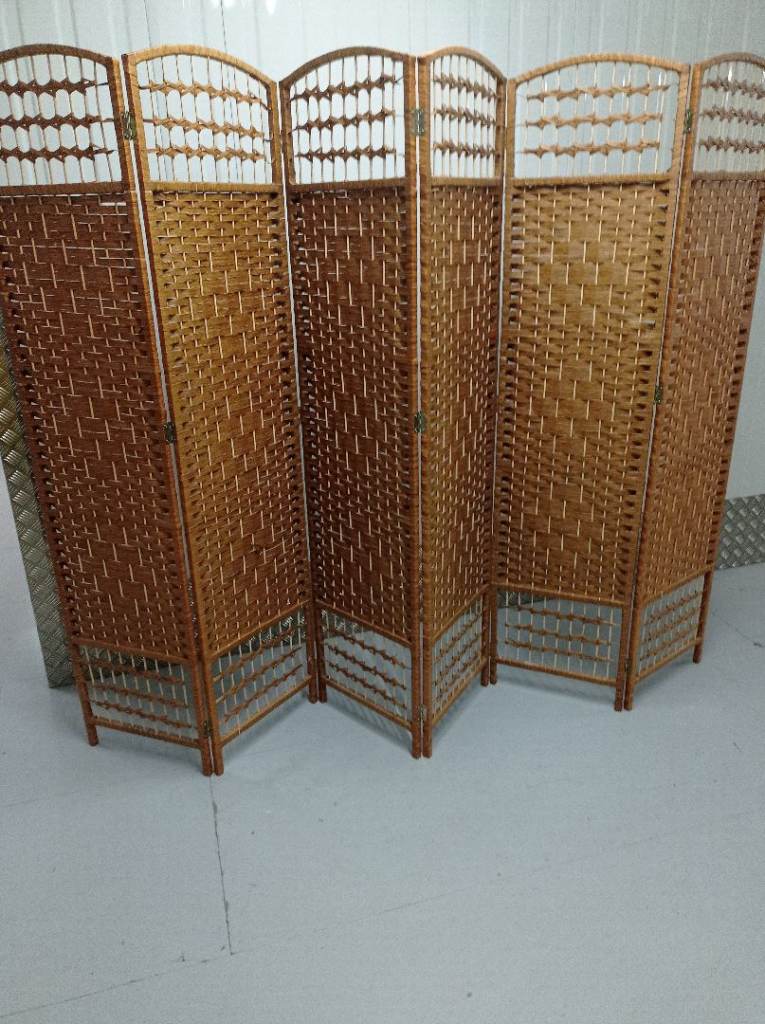 6 Leaves Oriental Vintage Woven Rattan Room Screen
