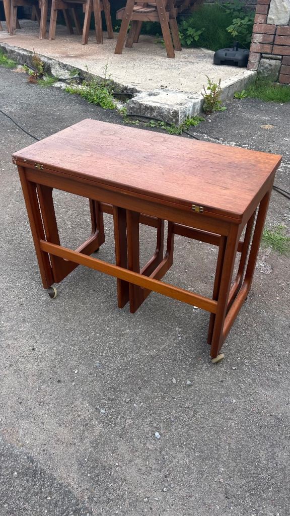 McIntosh Teak Nesting Dining Table and 2 Stools – Good Condition