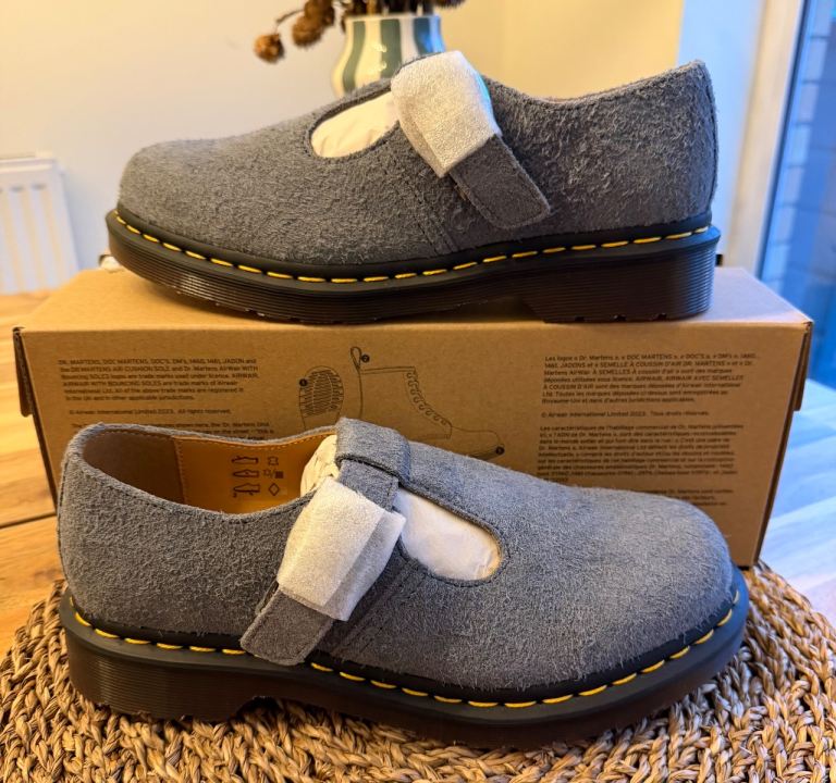 Dr. Martens T-Bar Shoes in Washed Denim Suede - UK 6 / EU 39