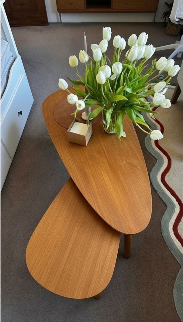 Mid Century Style Nesting Coffee Tables Teak Effect Wooden Set