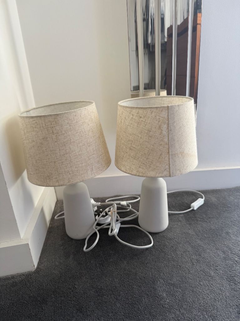2x Grey Table Lamps with Linen Shades