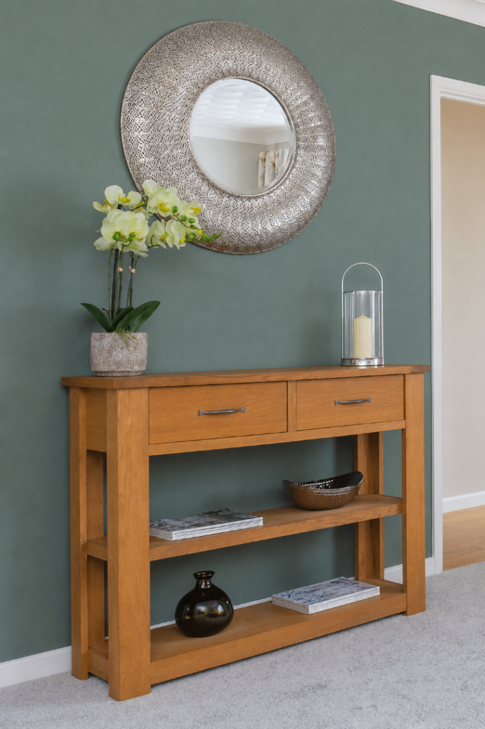 Oak Console Table with Drawers