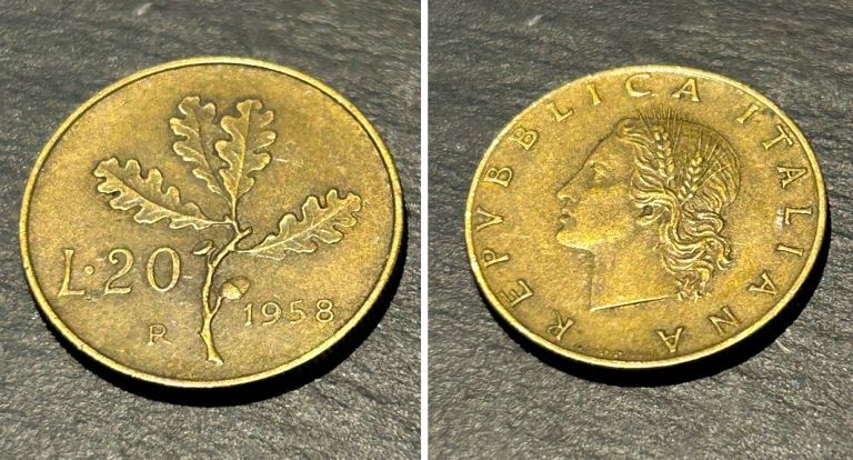 100 yr old 20 ITALIAN LIRE COIN ITALY DATED Dated 1958 Italian Coin Italy 🇮🇹 
