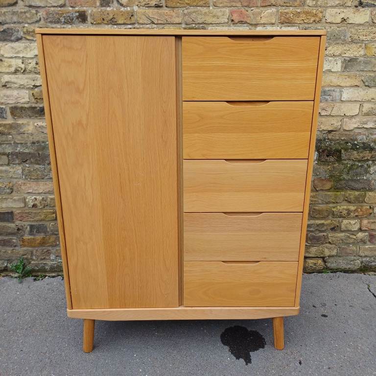 image for John Lewis Bow 5 Vintage inspired Drawer Low Wardrobe storage , Natural oak .