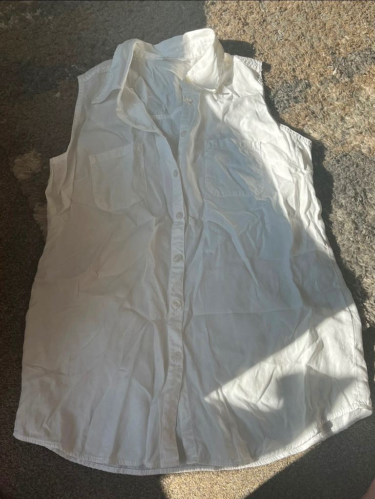 M&S size 12 sleeveless white shirt. So soft. Button through. VGC £5